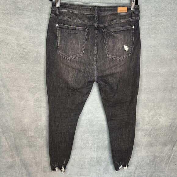 Judy Blue Jeans Women 13/31 Black Skinny Fit Button Fly Stretch Distressed Denim - Picture 5 of 12